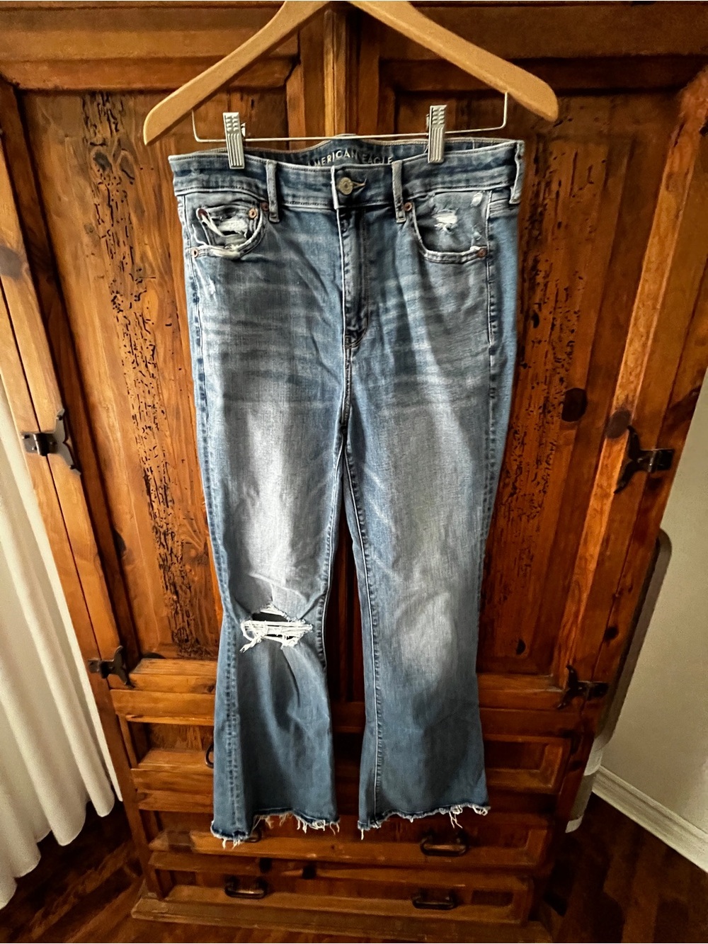 American Eagle Outfitters Light Blue Distressed Flare Jeans